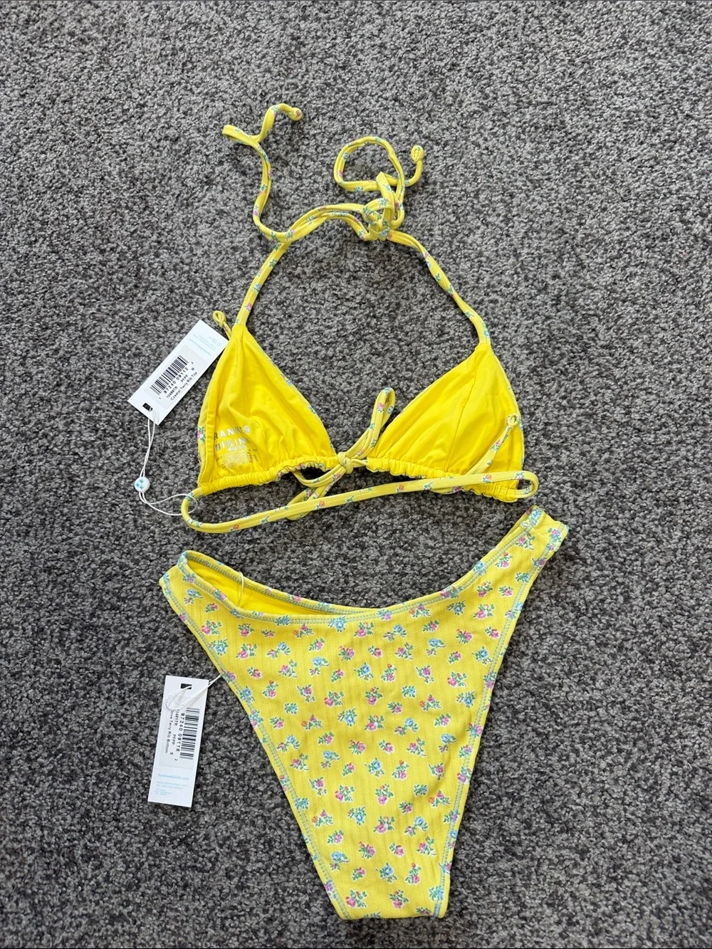 Frankie's Bikinis Yellow Floral Tie-Back Halter Bikini